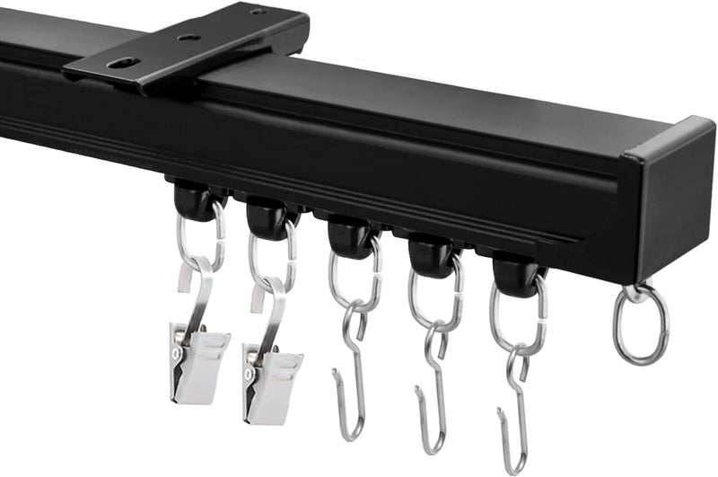 MaKefeile Ceiling Mount Curtains Track Room Divider Privacy Partition Separator Curtain Tracks Rods Heavy Duty RV Shower Outdoor Rail Clip Hook Set, Black 3-21ft - Image 1